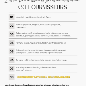 LISTE DE FOURNISSEURS PERSONNALISATION :+30 FOURNISSEURS