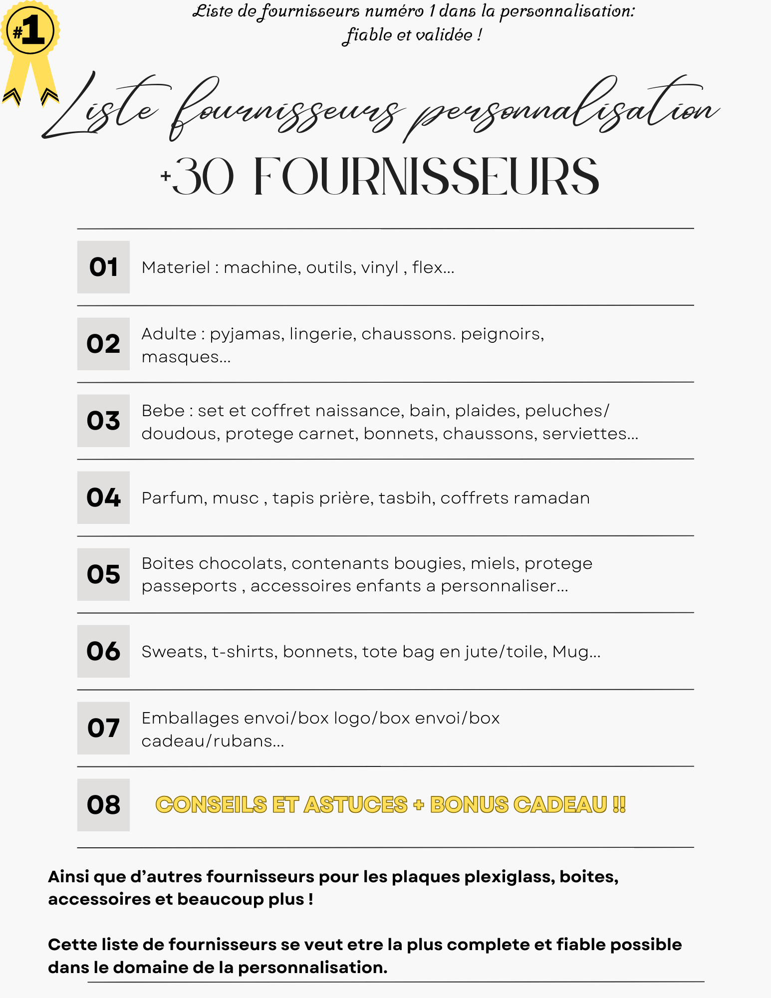 LISTE DE FOURNISSEURS PERSONNALISATION :+30 FOURNISSEURS